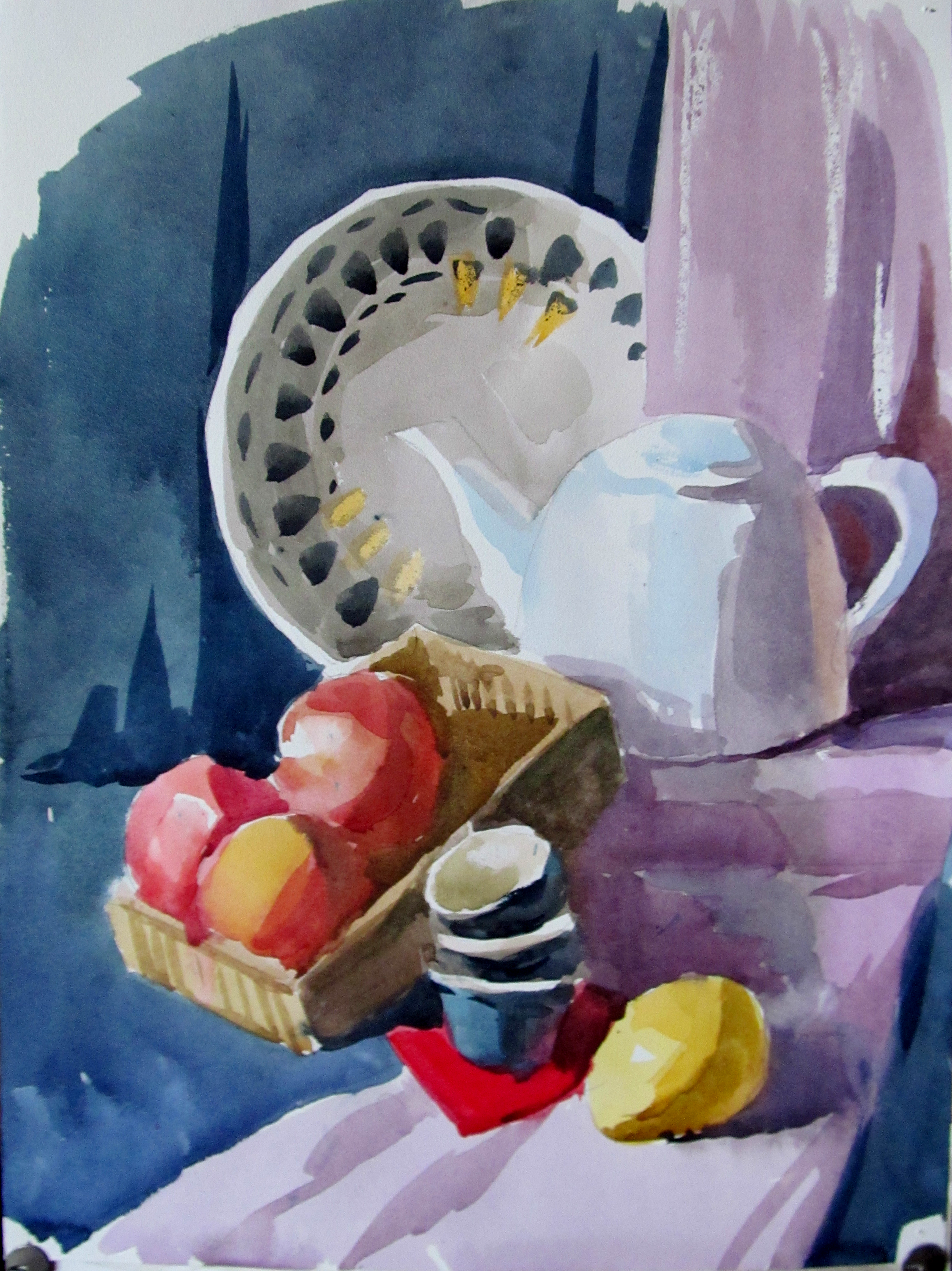 Натюрморт с чайником и плетёным блюдом